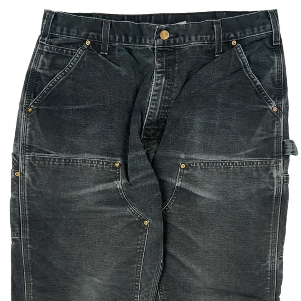 Made In USA Carhartt Double Knee Carpenter Trousers - 34W 30L Black Cotton - Image 10