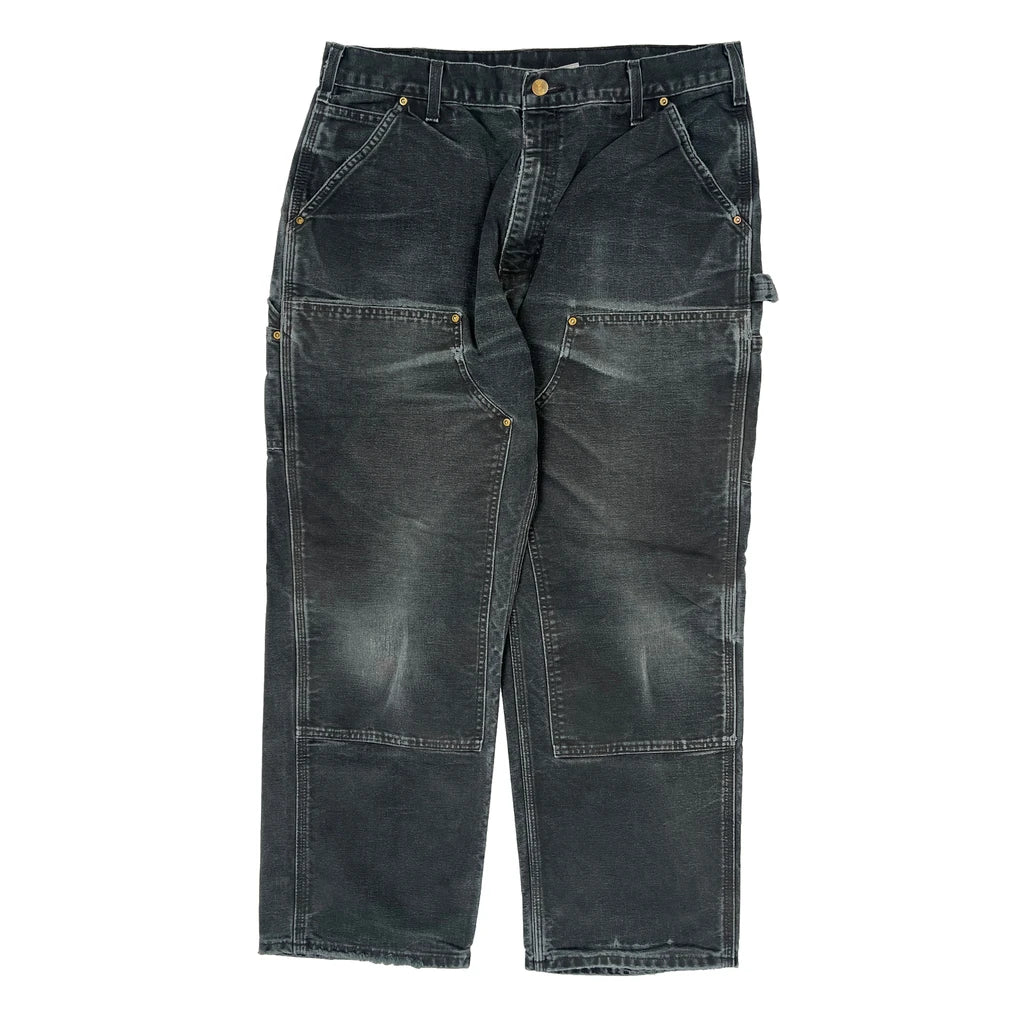 Made In USA Carhartt Double Knee Carpenter Trousers - 34W 30L Black Cotton - Image 2