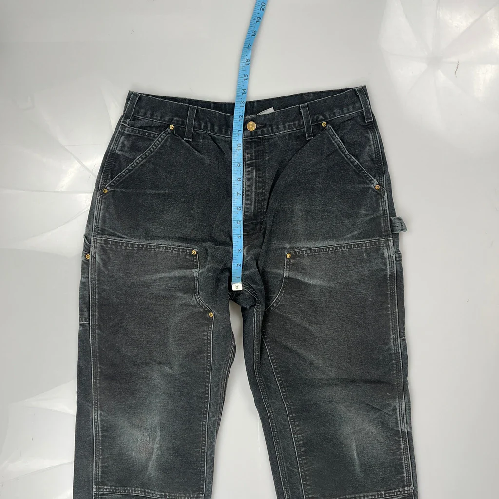 Made In USA Carhartt Double Knee Carpenter Trousers - 34W 30L Black Cotton - Image 4