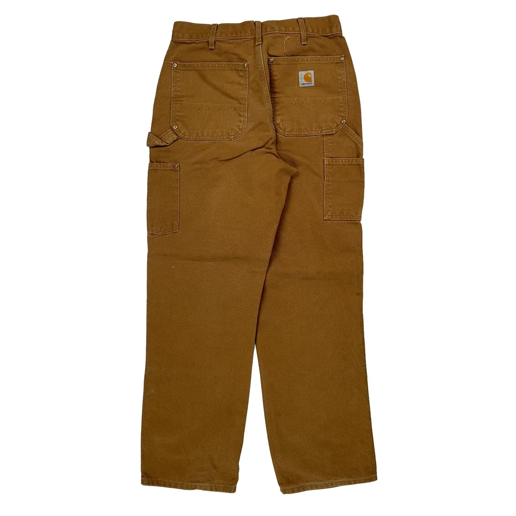 Made In USA Carhartt B01 Brn Double Knee Carpenter Trousers - 28W 31L Brown Cotton
