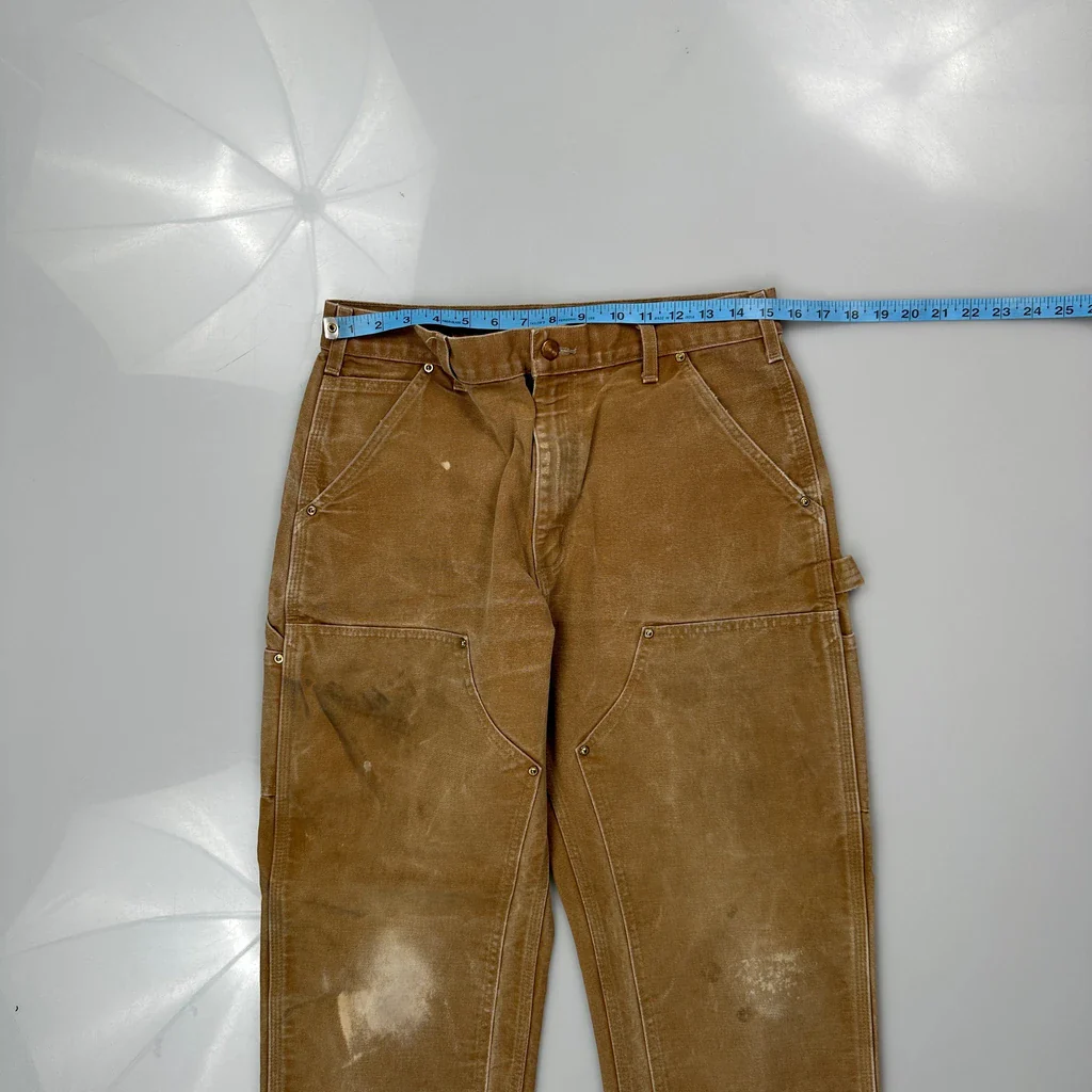 Made In USA Carhartt B01 Brn Double Knee Carpenter Trousers - 30W 30L Brown Cotton - Image 3