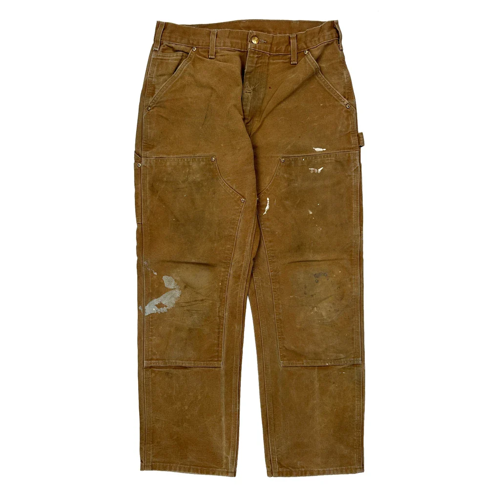 Made In USA Carhartt B01 Brn Double Knee Carpenter Trousers - 30W 29L Brown Cotton - Image 2