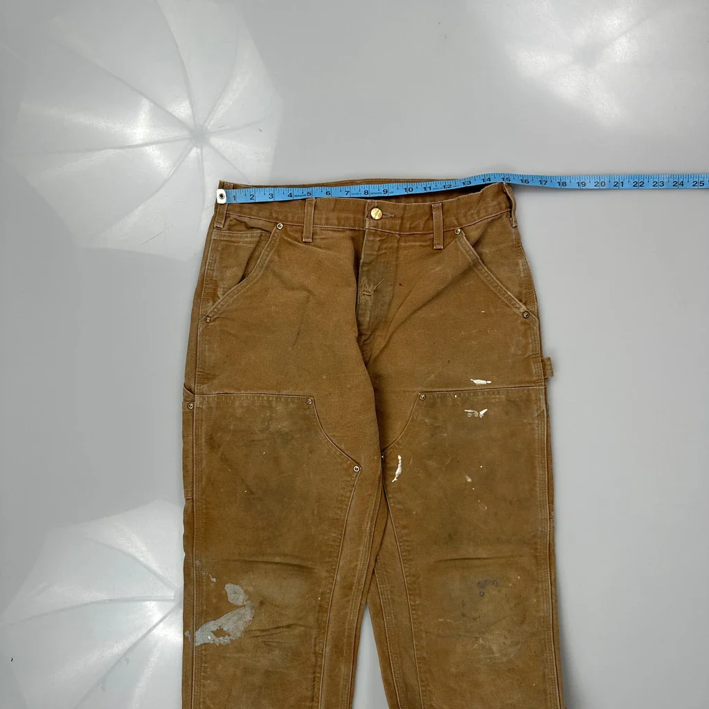Made In USA Carhartt B01 Brn Double Knee Carpenter Trousers - 30W 29L Brown Cotton - Image 3