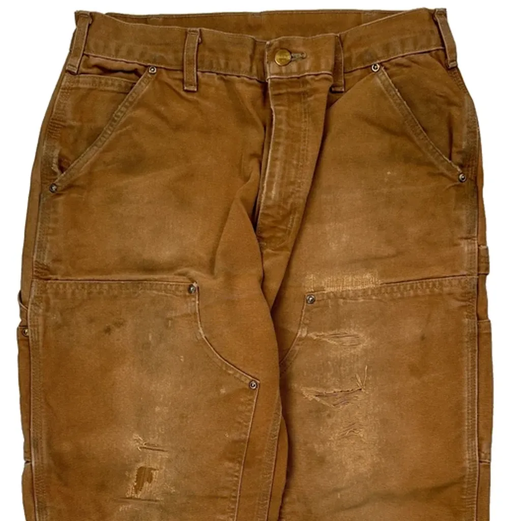Made In USA Carhartt B01 Brn Double Knee Carpenter Trousers - 30W 28L Brown Cotton - Image 10