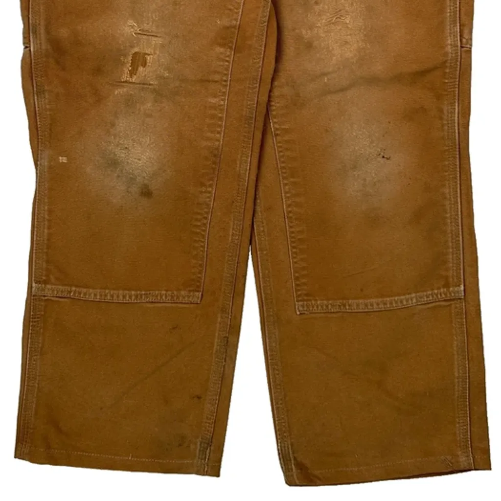 Made In USA Carhartt B01 Brn Double Knee Carpenter Trousers - 30W 28L Brown Cotton - Image 11