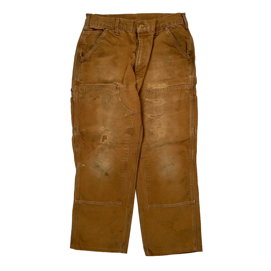 Made In USA Carhartt B01 Brn Double Knee Carpenter Trousers - 30W 28L Brown Cotton - Image 2