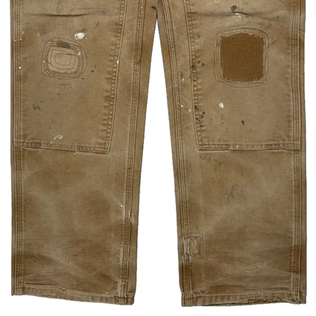 Made In USA Carhartt B01 Brn Double Knee Carpenter Trousers - 30W 31L Brown Cotton - Image 9