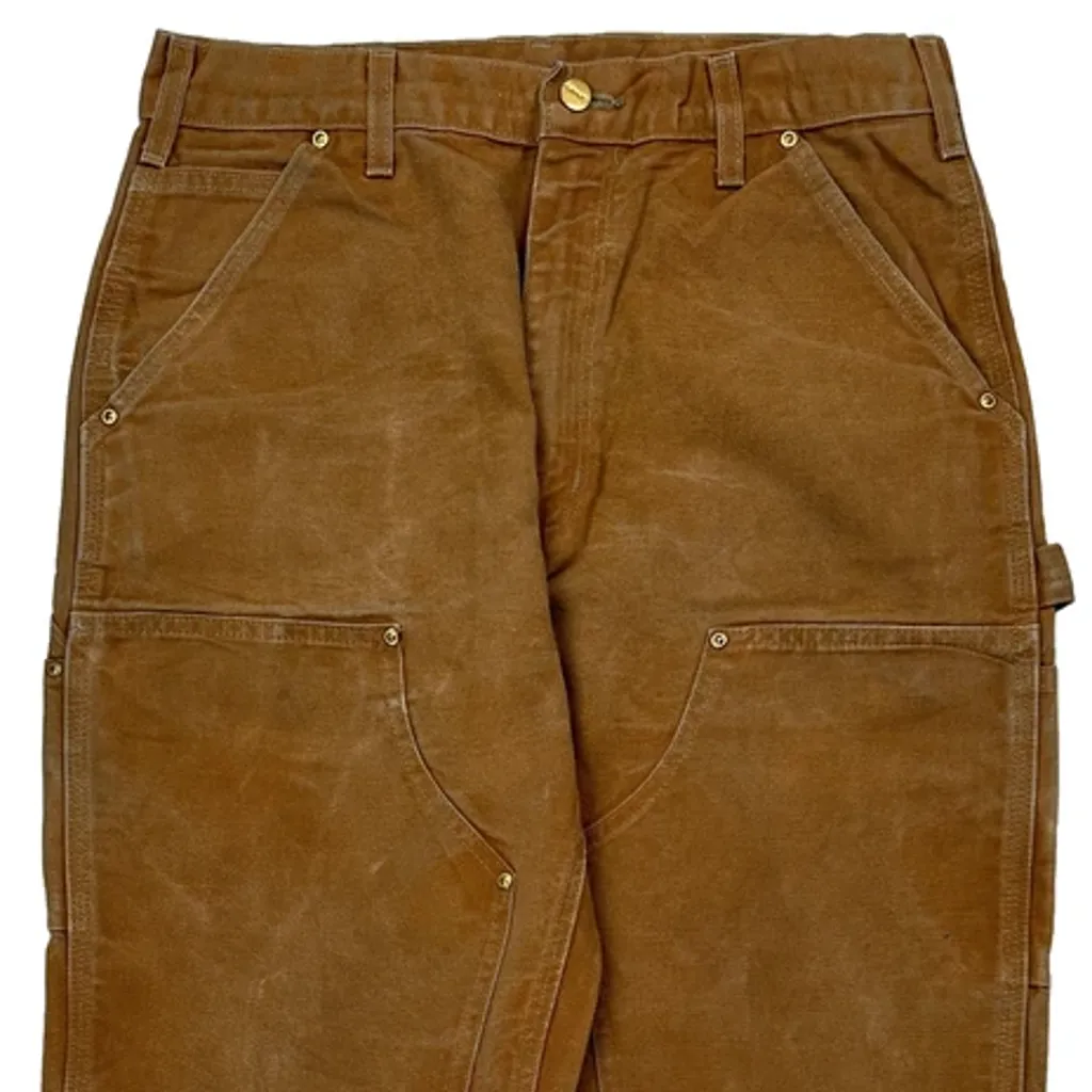 Made In USA Carhartt Double Knee Carpenter Trousers - 31W 34L Brown Cotton - Image 9