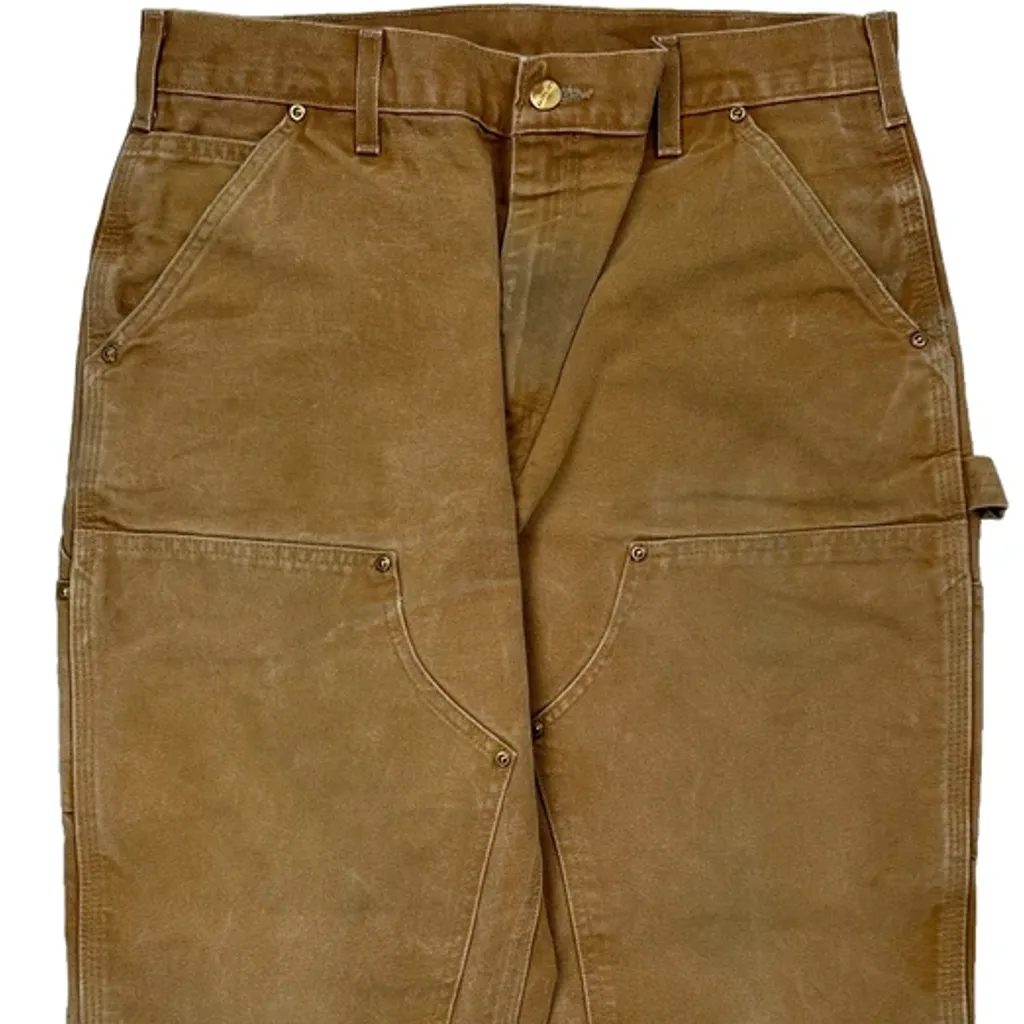 Made In USA Carhartt B01 Brn Double Knee Carpenter Trousers - 32W 29L Brown Cotton - Image 10