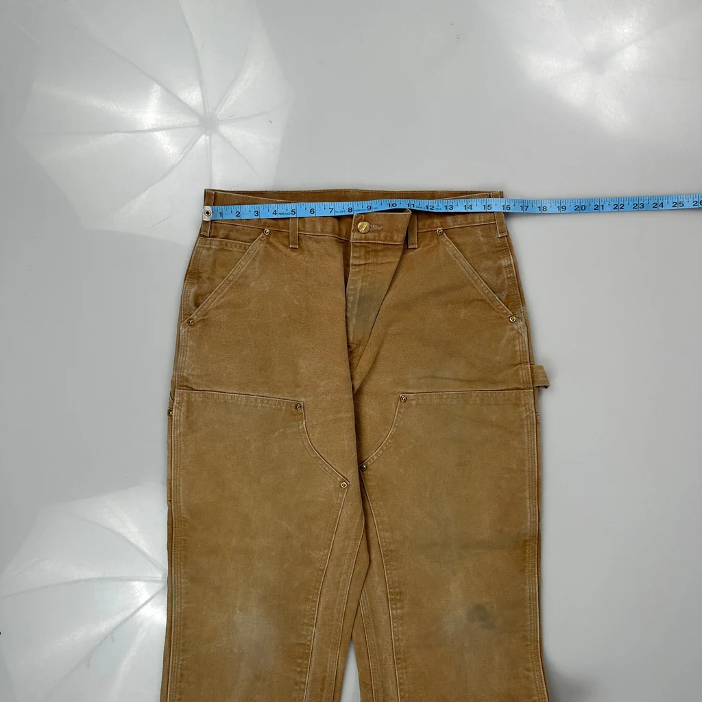 Made In USA Carhartt B01 Brn Double Knee Carpenter Trousers - 32W 29L Brown Cotton - Image 3