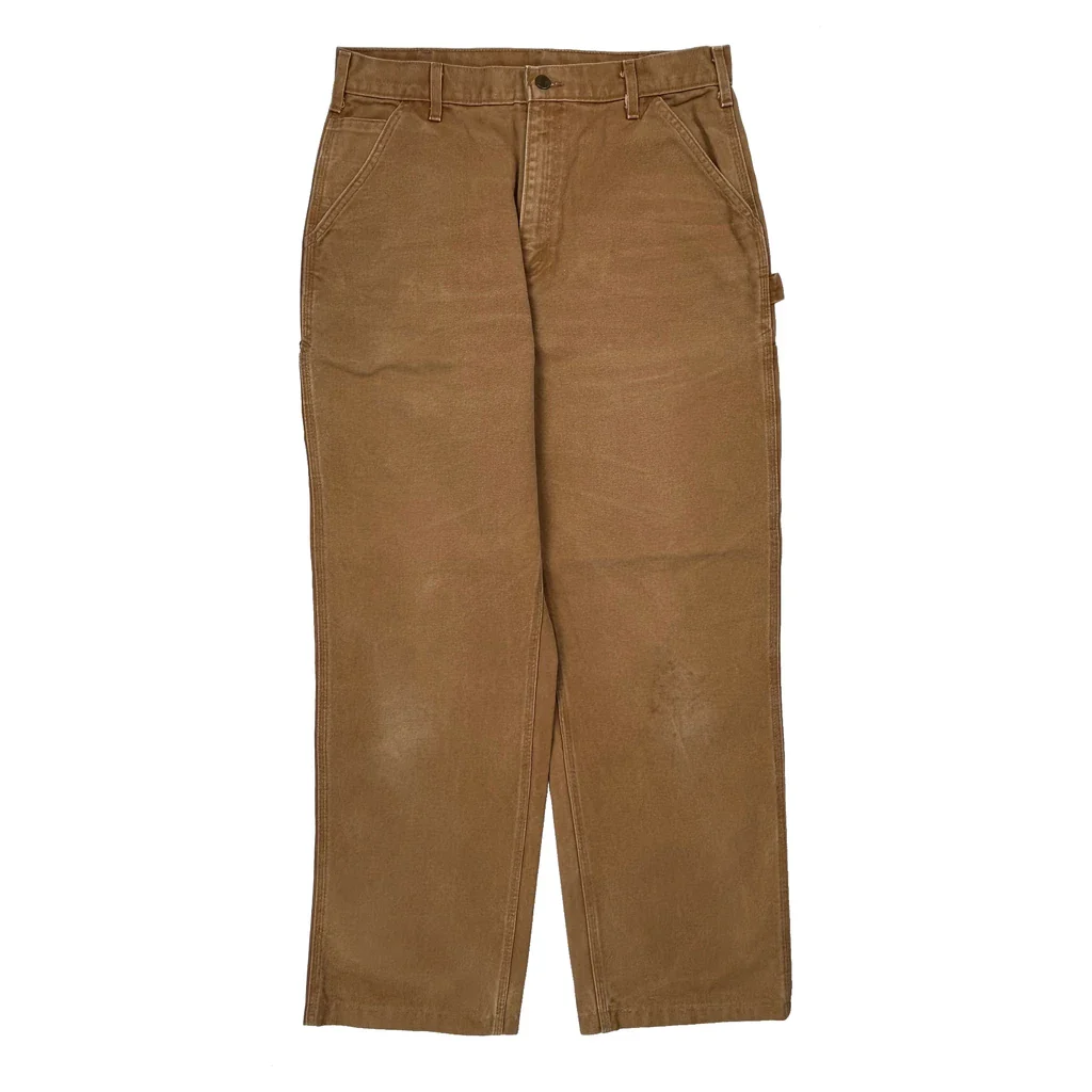 Made In USA Carhartt B11 Brn Carpenter Trousers - 33W 32L Brown Cotton - Image 2
