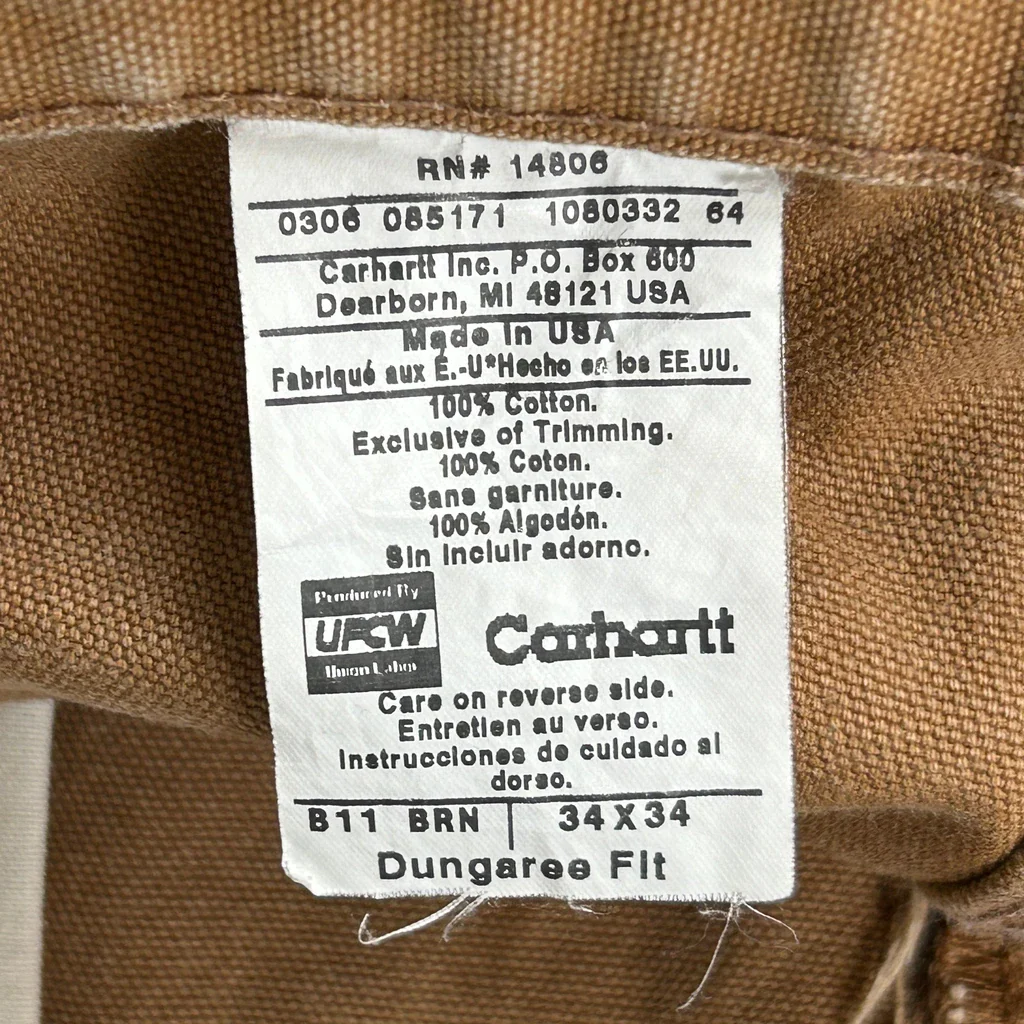 Made In USA Carhartt B11 Brn Carpenter Trousers - 33W 32L Brown Cotton - Image 6
