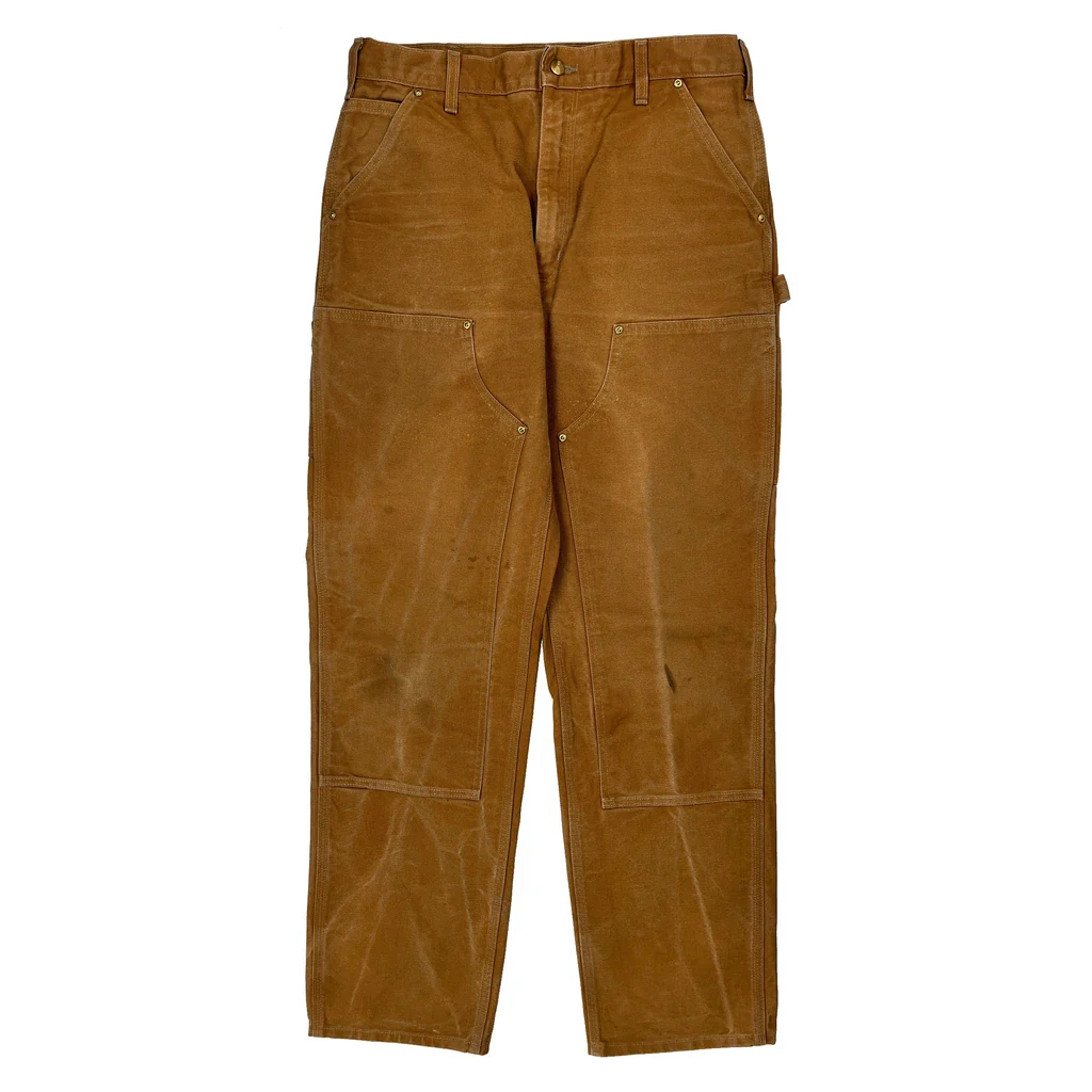Made In USA Carhartt Double Knee Carpenter Trousers - 34W 34L Brown Cotton - Image 2