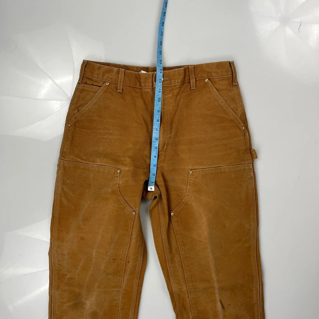Made In USA Carhartt Double Knee Carpenter Trousers - 34W 34L Brown Cotton - Image 4