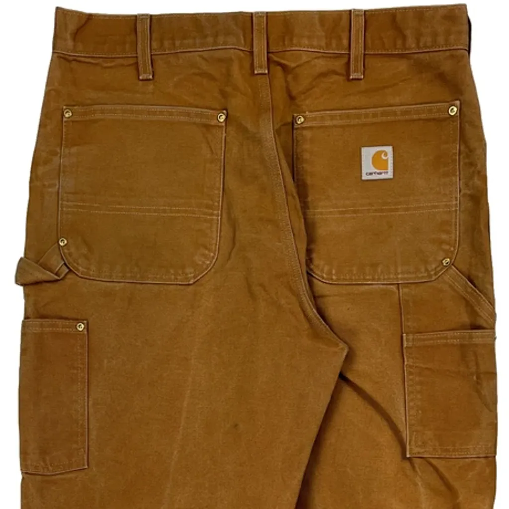 Made In USA Carhartt Double Knee Carpenter Trousers - 34W 34L Brown Cotton - Image 7