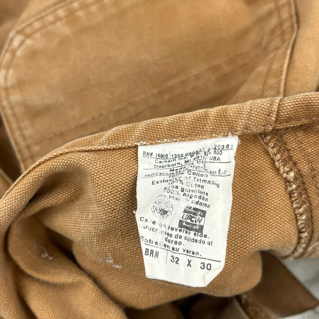 Made In USA Carhartt Double Knee Overalls - 32W 30L Brown Cotton - Image 3