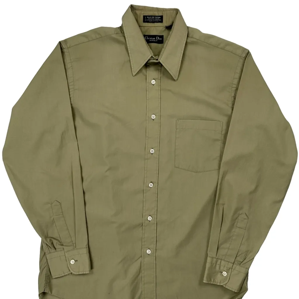 Made In USA Christian Dior Shirt - Medium Green Cotton Blend - Image 4
