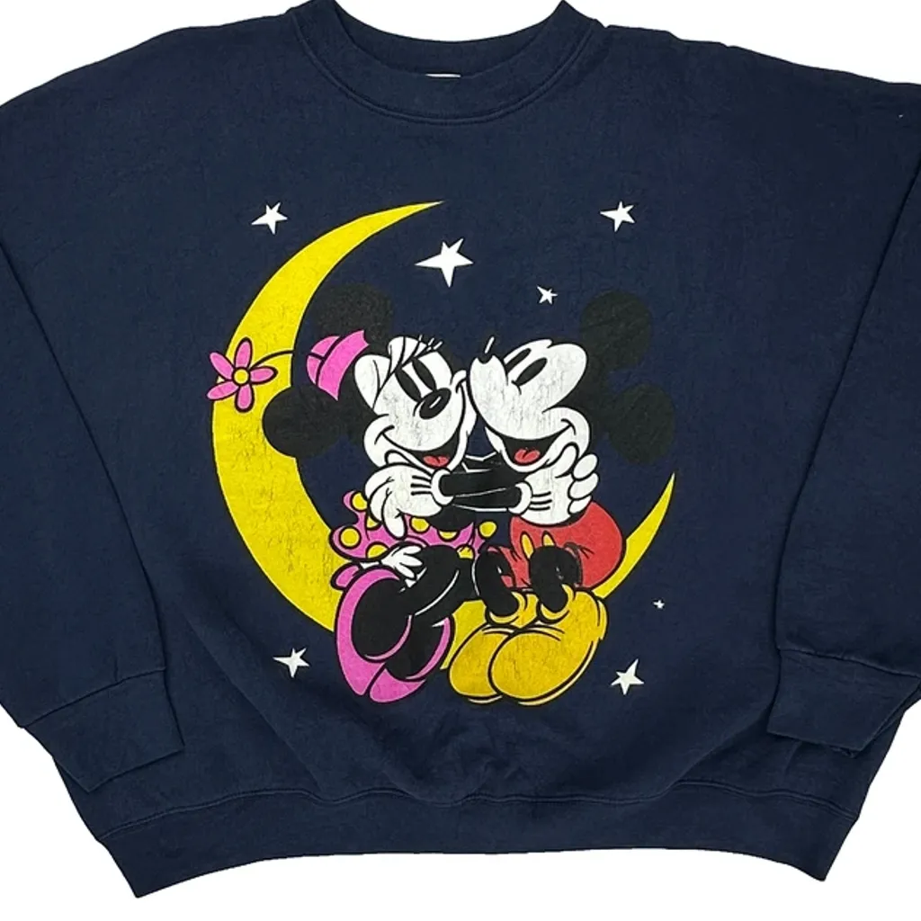 Made In USA Disney Mickey And Minnie Sweatshirt - XL Navy Cotton Blend - Image 5