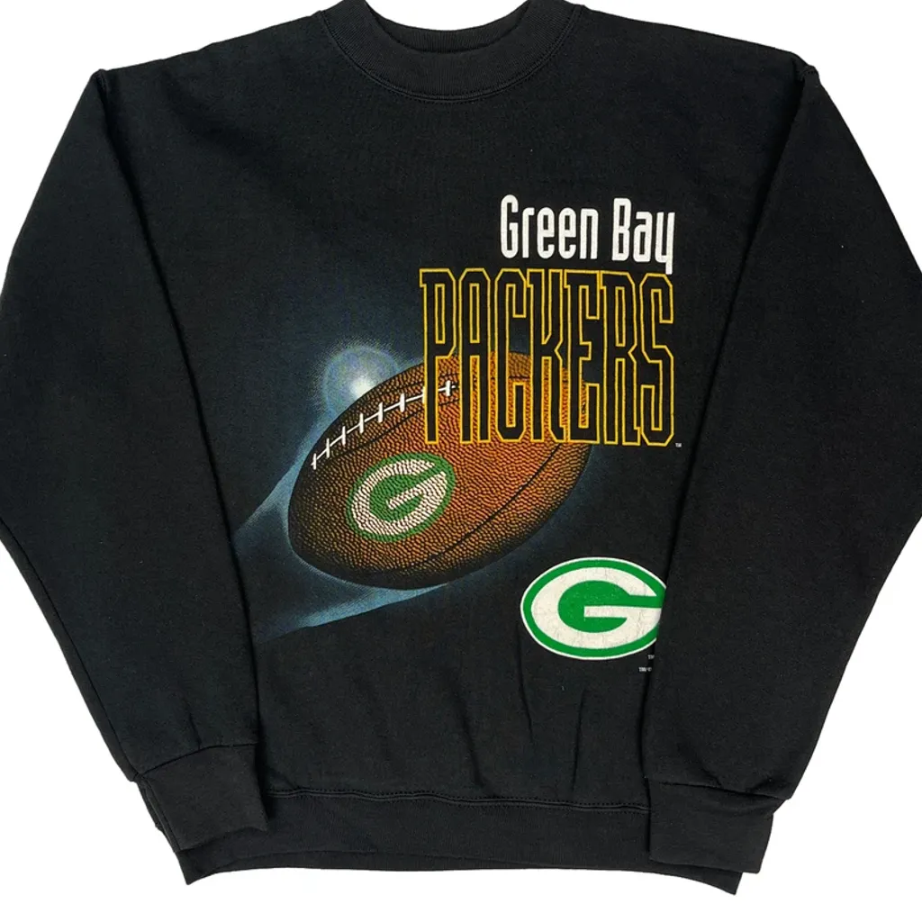 Made In USA Fruit Of The Loom Green Bay Packers Sweatshirt - Large Black Cotton Blend - Image 4