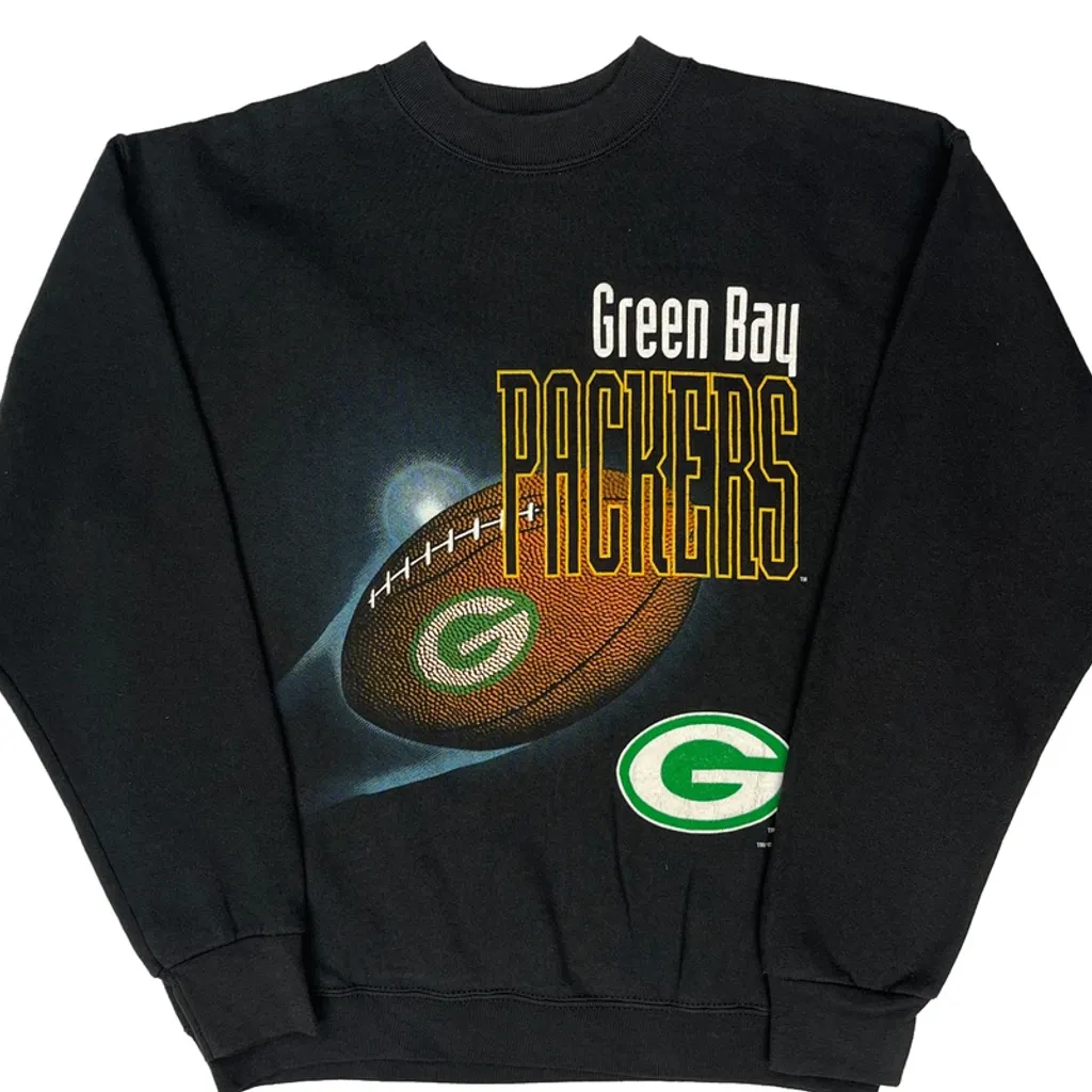 Made In USA Fruit Of The Loom Green Bay Packers Sweatshirt - Large Black Cotton Blend - Image 5