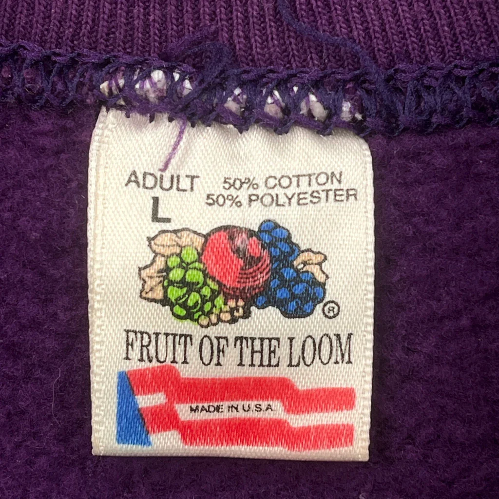 Made In USA Fruit Of The Loom Graphic Sweatshirt - Large Purple Cotton Blend - Image 3