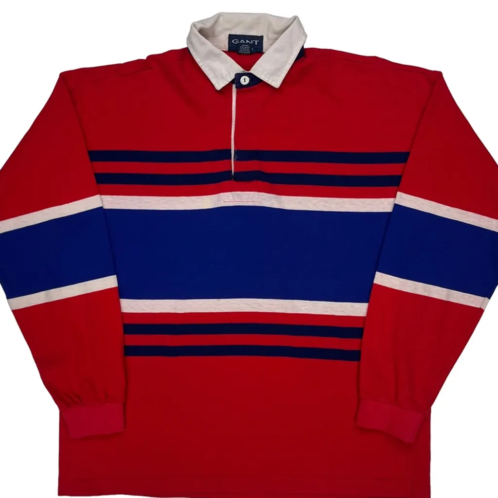 Made In USA Gant Striped Rugby Shirt - Large Red Cotton - Image 4