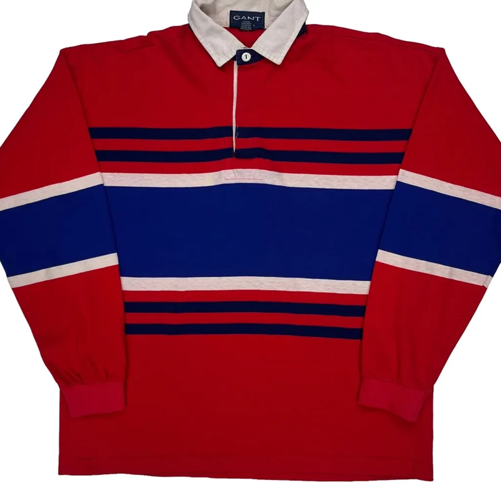 Made In USA Gant Striped Rugby Shirt - Large Red Cotton - Image 5