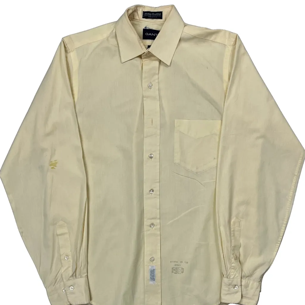 Made In USA Gant Heritage Broadcloth Shirt - Medium Yellow Cotton Blend - Image 6