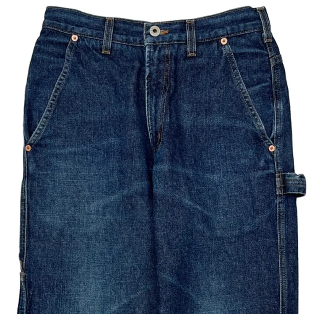 Made In USA Guess Baggy Indigo Faded Carpenter Jeans - 28W 34L Blue Cotton - Image 9