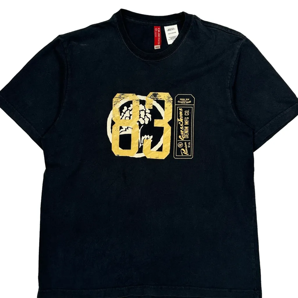 Made In USA Guess Graphic T-Shirt - Large Black Cotton - Image 5