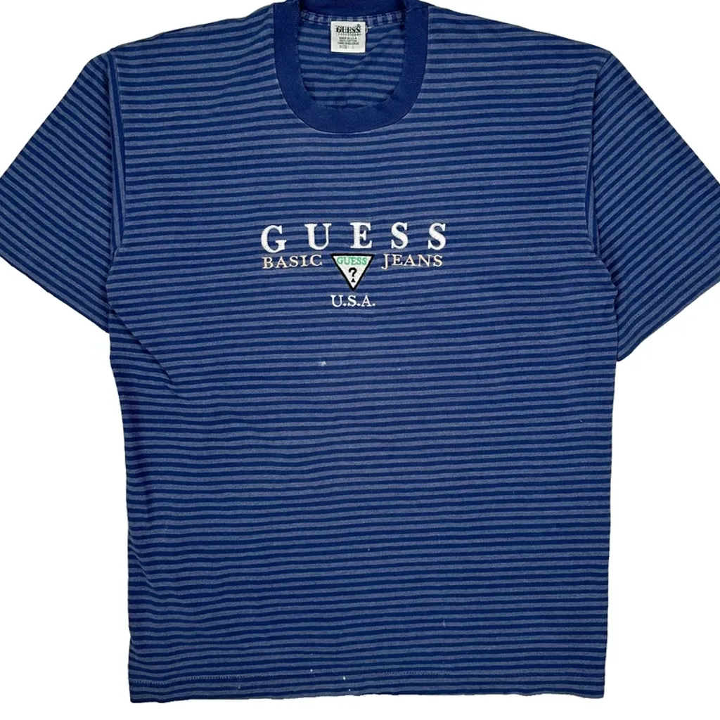 Made In USA Guess Striped T-Shirt - Large Blue Cotton - Image 4