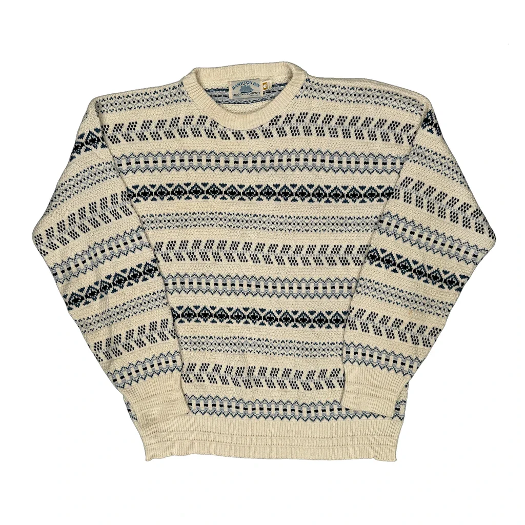 Made In USA Hampton Bay Fair Isle Jumper - Large Cream Cotton