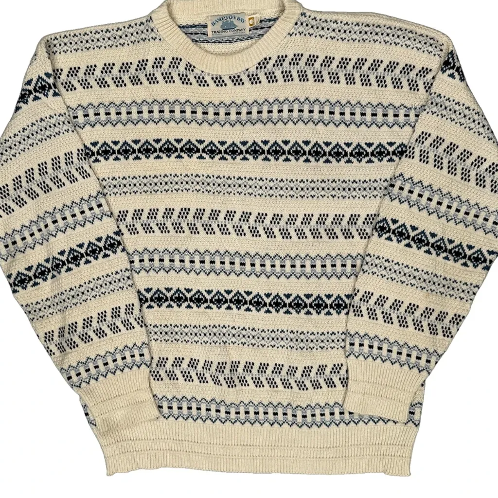 Made In USA Hampton Bay Fair Isle Jumper - Large Cream Cotton - Image 4