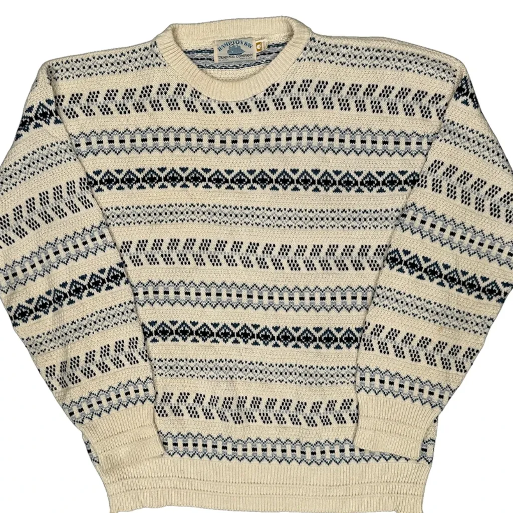 Made In USA Hampton Bay Fair Isle Jumper - Large Cream Cotton - Image 5