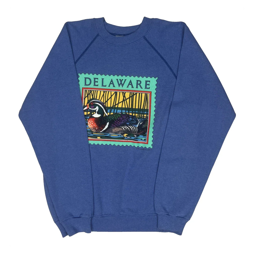 Made In USA Hanes Graphic Sweatshirt - Large Blue Cotton Blend