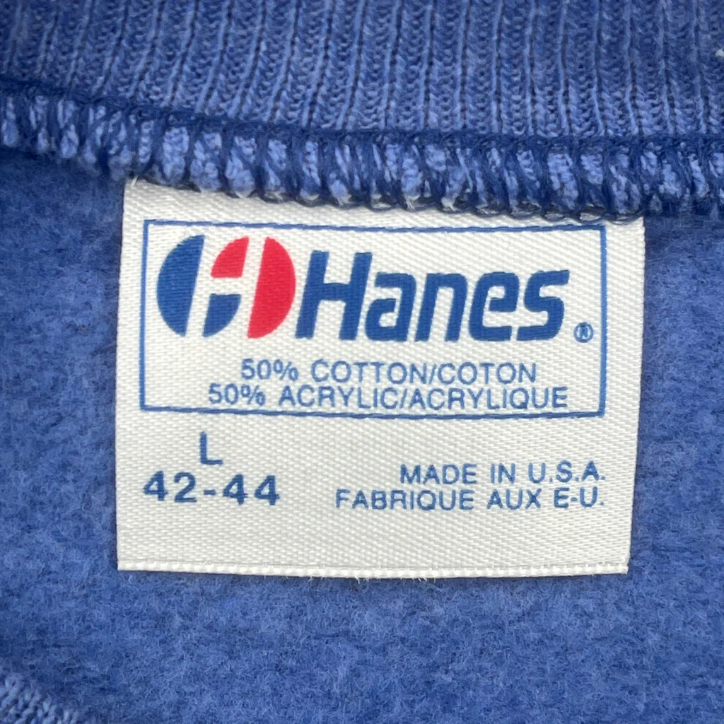 Made In USA Hanes Graphic Sweatshirt - Large Blue Cotton Blend - Image 3