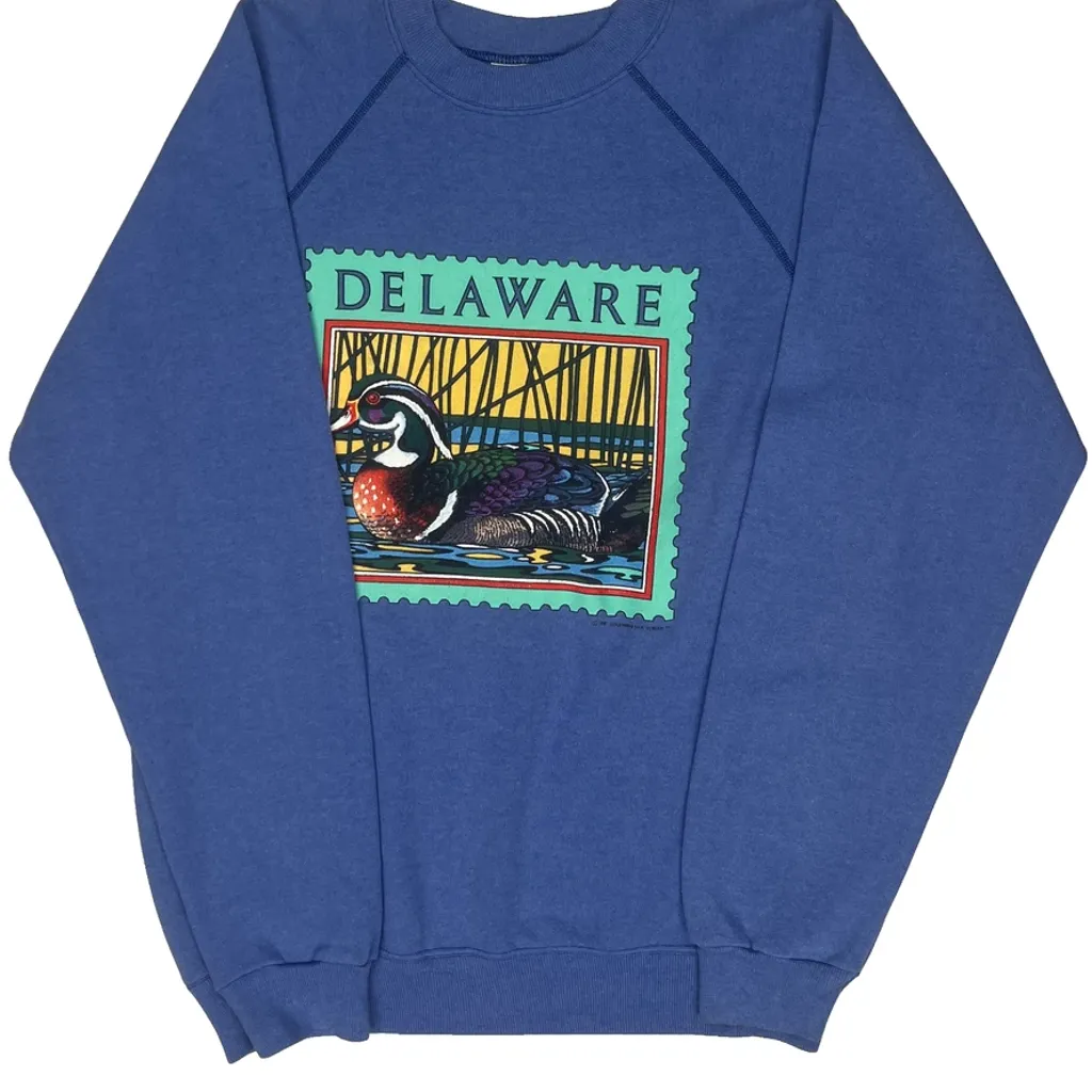 Made In USA Hanes Graphic Sweatshirt - Large Blue Cotton Blend - Image 5