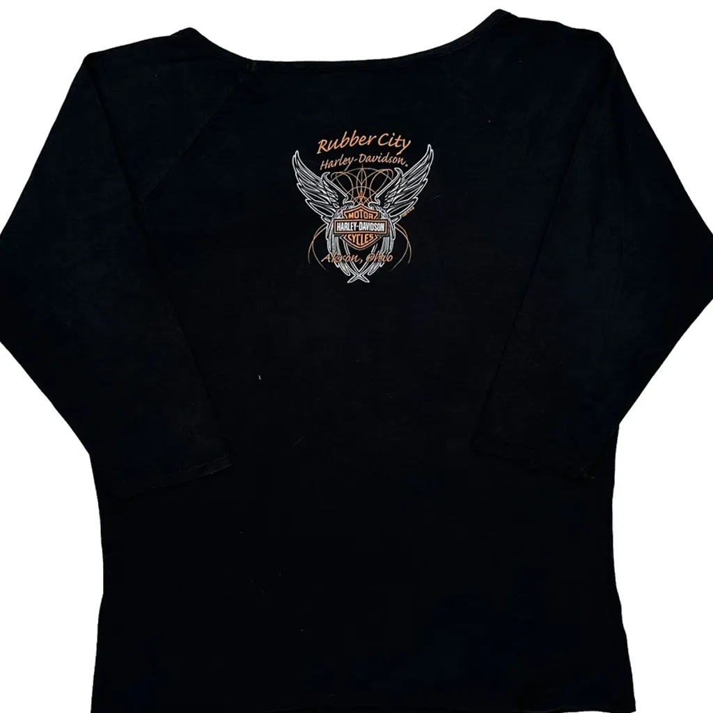 Made In USA Harley Davidson Rubber City Long Sleeve T-Shirt - Medium Black Cotton - Image 6