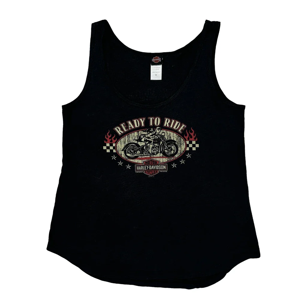 Made In USA Harley Davidson Graphic Tank Top - Medium Black Cotton Blend