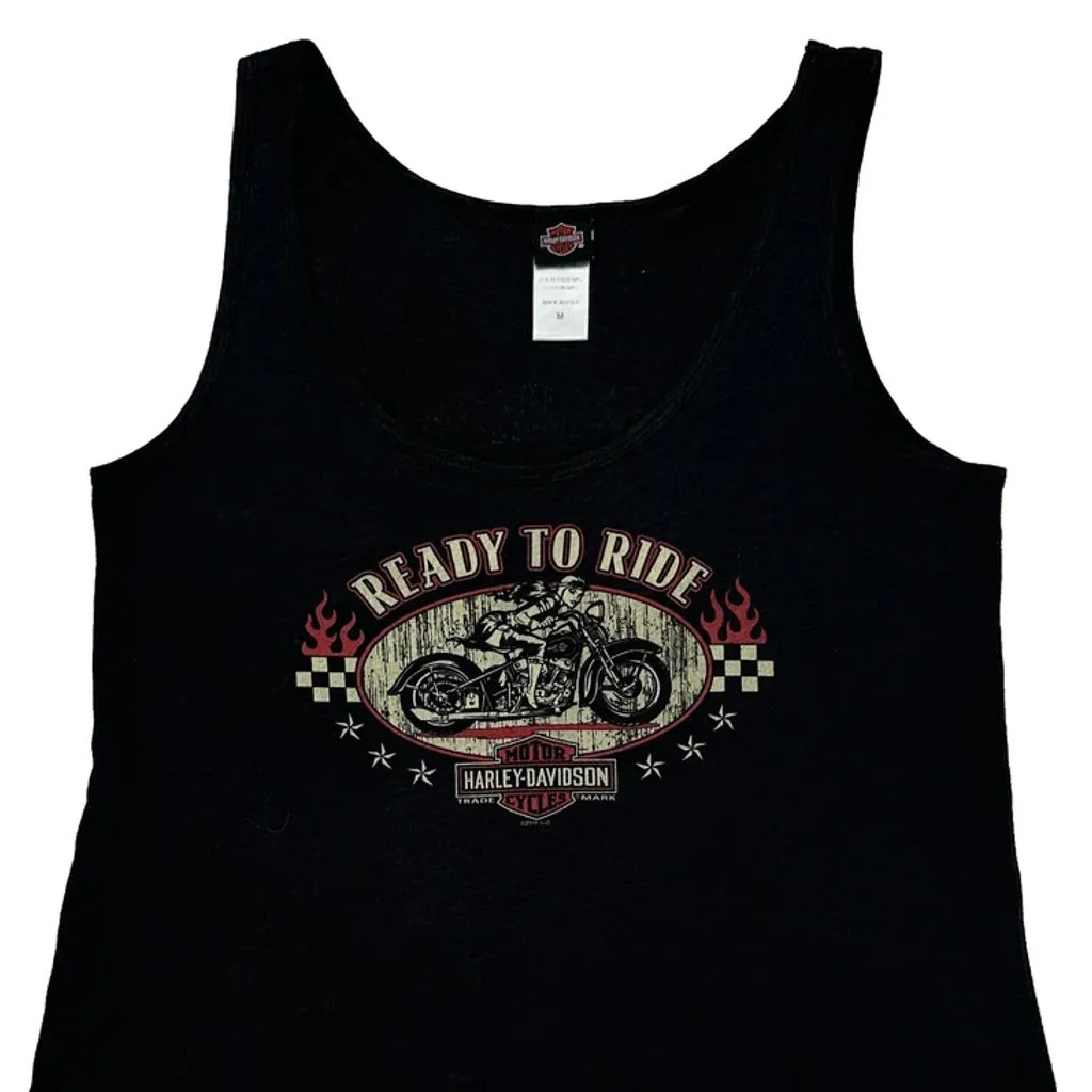 Made In USA Harley Davidson Graphic Tank Top - Medium Black Cotton Blend - Image 4