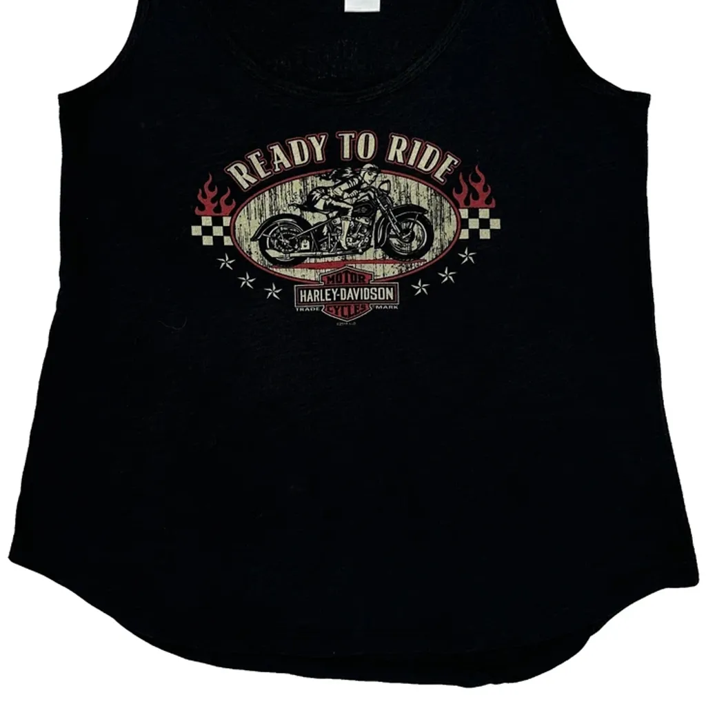 Made In USA Harley Davidson Graphic Tank Top - Medium Black Cotton Blend - Image 5