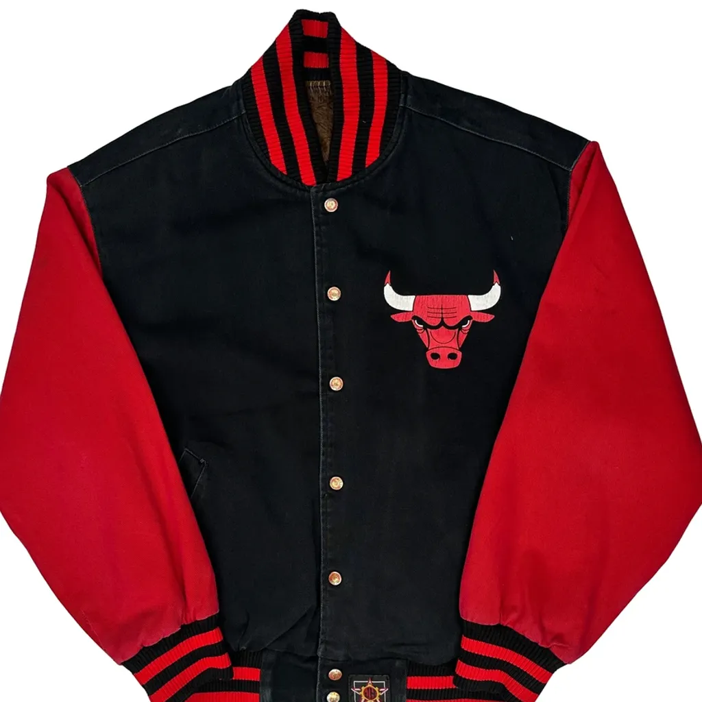 Made In USA Jeff Hamilton Chicago Bulls Varsity Jacket - Medium Black Polyester - Image 4