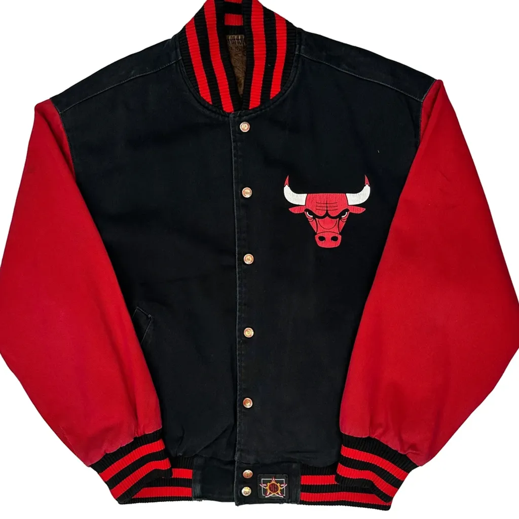 Made In USA Jeff Hamilton Chicago Bulls Varsity Jacket - Medium Black Polyester - Image 5