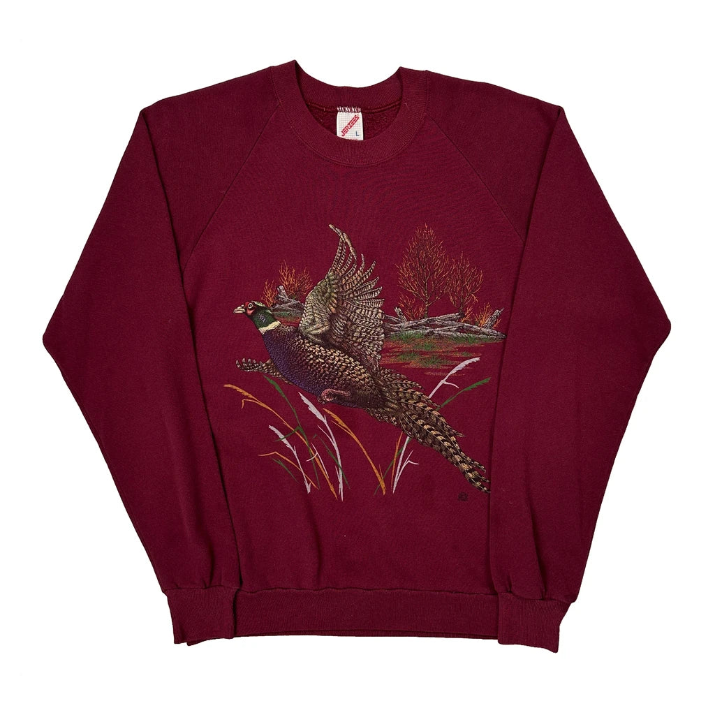 Made In USA Jerzees Graphic Sweatshirt - Large Burgundy Cotton