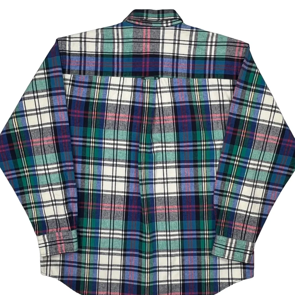 Made In USA Lands End Checked Flannel Shirt - Large Multicoloured Cotton - Image 6