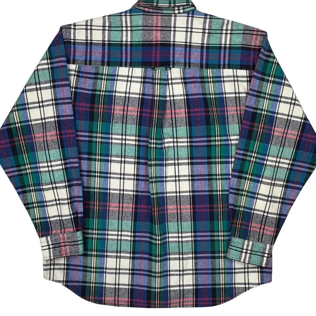 Made In USA Lands End Checked Flannel Shirt - Large Multicoloured Cotton - Image 7