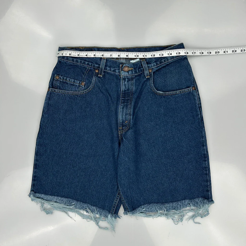 Made In USA Levis Cut Off Loose Fit Denim Shorts - 32W 10L Blue Cotton - Image 3