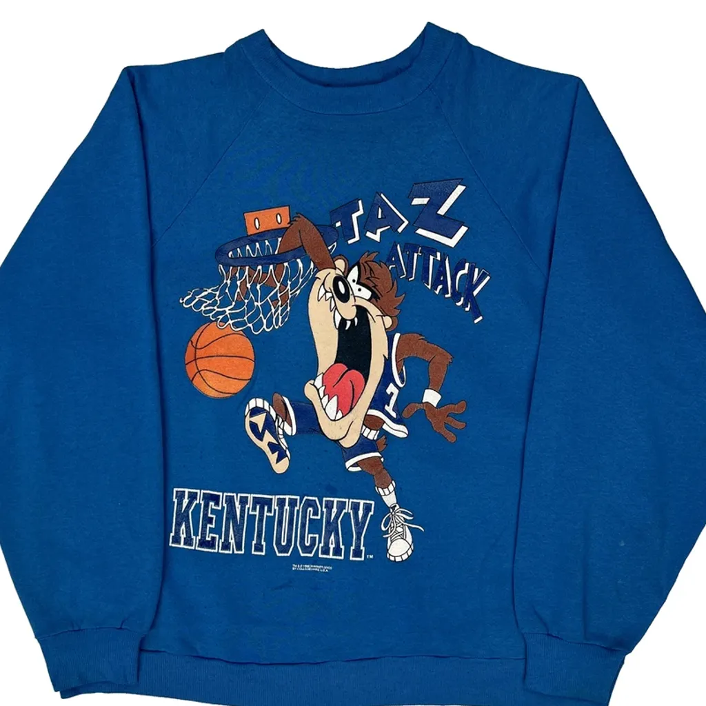 Made In USA Looney Tunes Kentucky Taz Attack Sweatshirt - Large Blue Cotton - Image 4