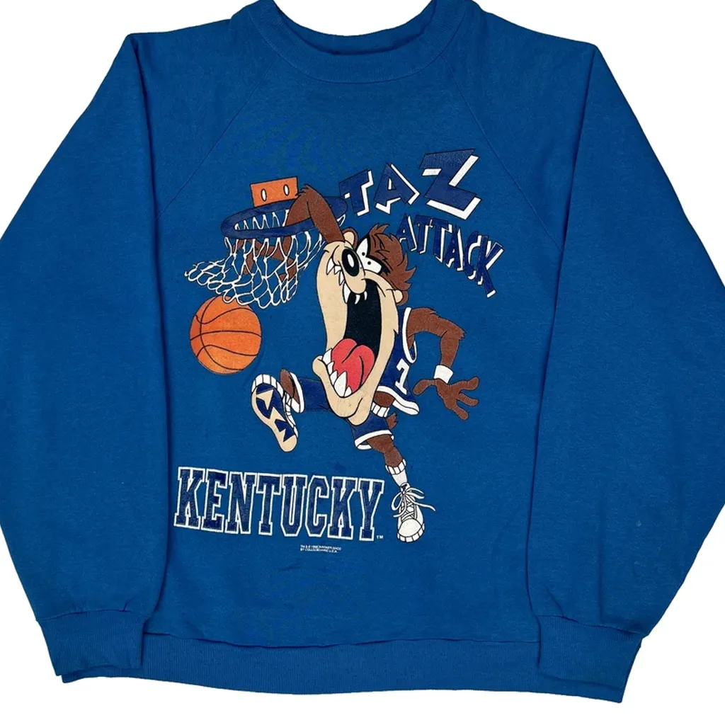 Made In USA Looney Tunes Kentucky Taz Attack Sweatshirt - Large Blue Cotton - Image 5