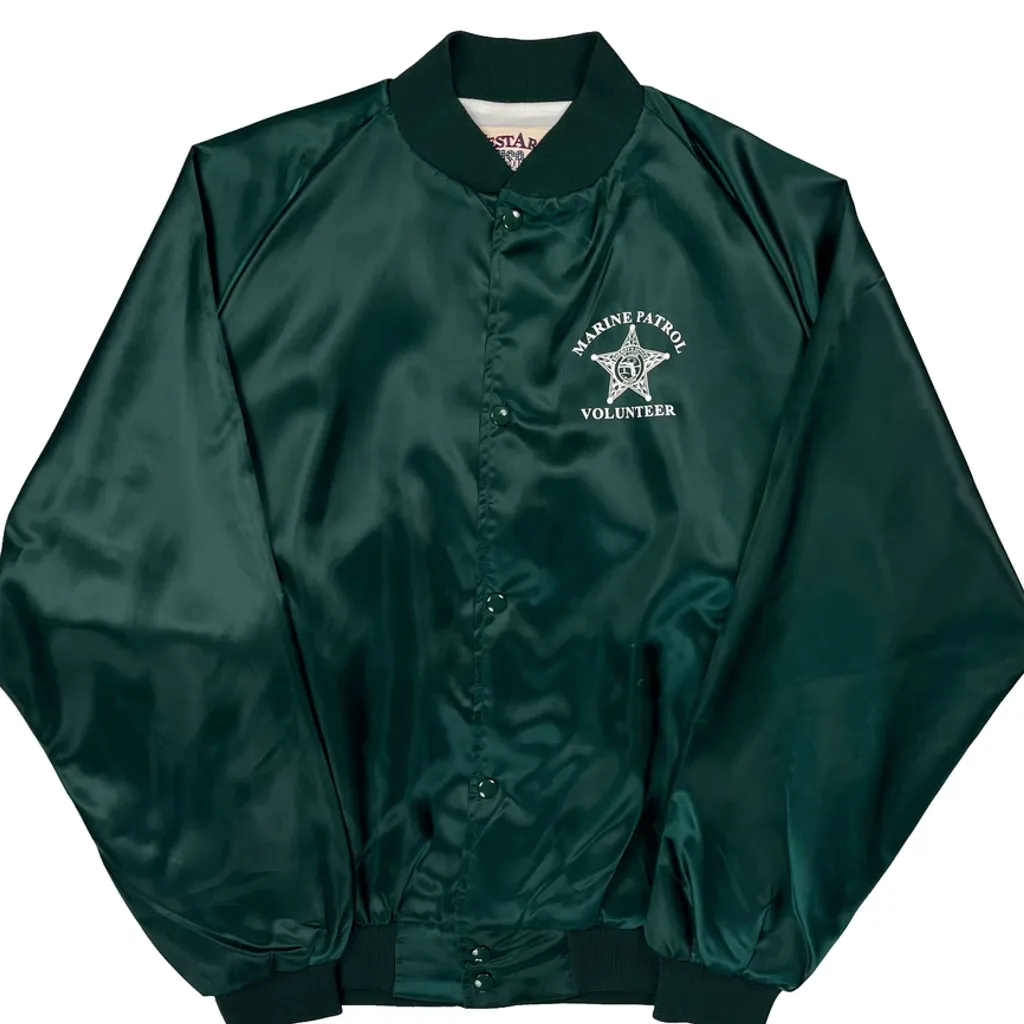 Made In USA Marine Patrol Volunteer West Ark Varsity Jacket - XL Green Nylon - Image 4